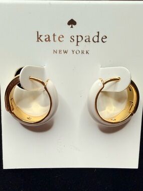 kate spade Gold-Tone and White huggie Earrings